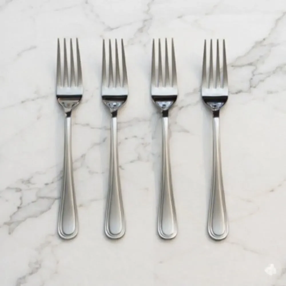 Modern Double Line Dinner Fork Set 4 Stainless Steel Glossy Flatware